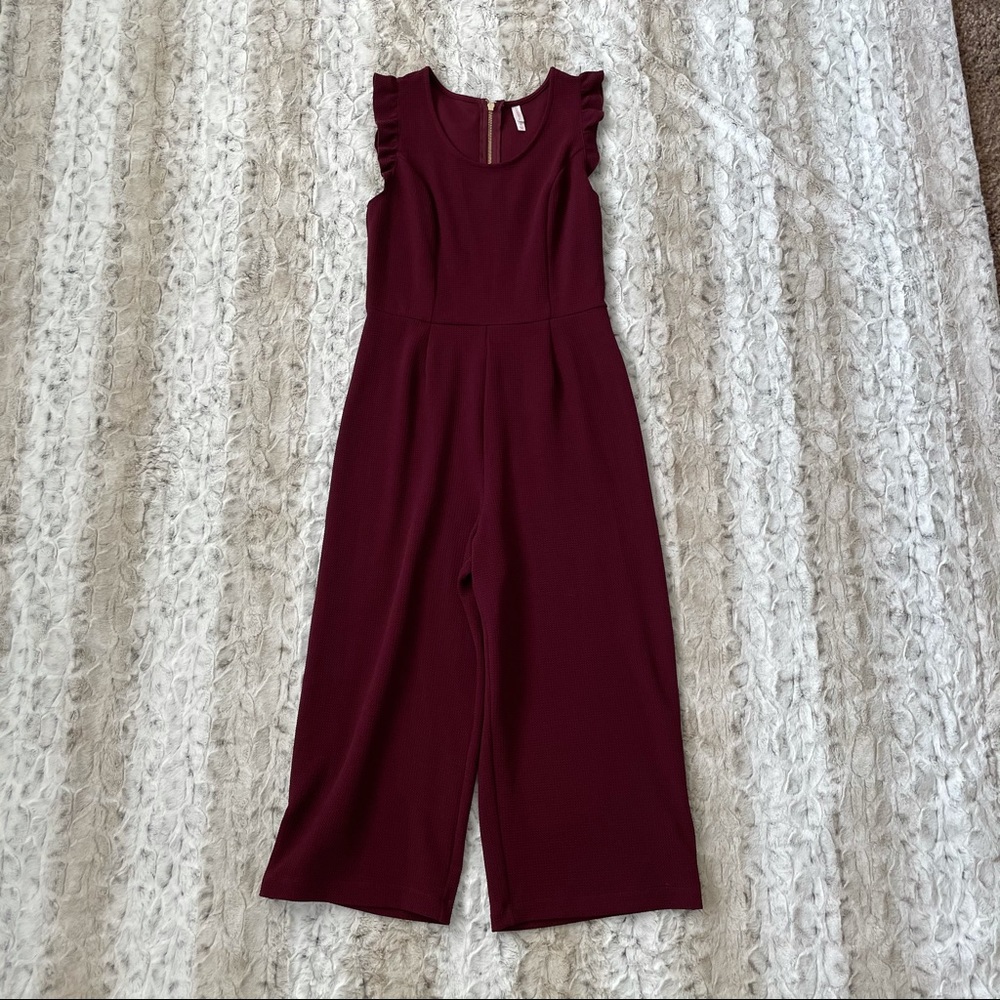 Maroon wide leg ruffle sleeve jumpsuit - Picture 1 of 2
